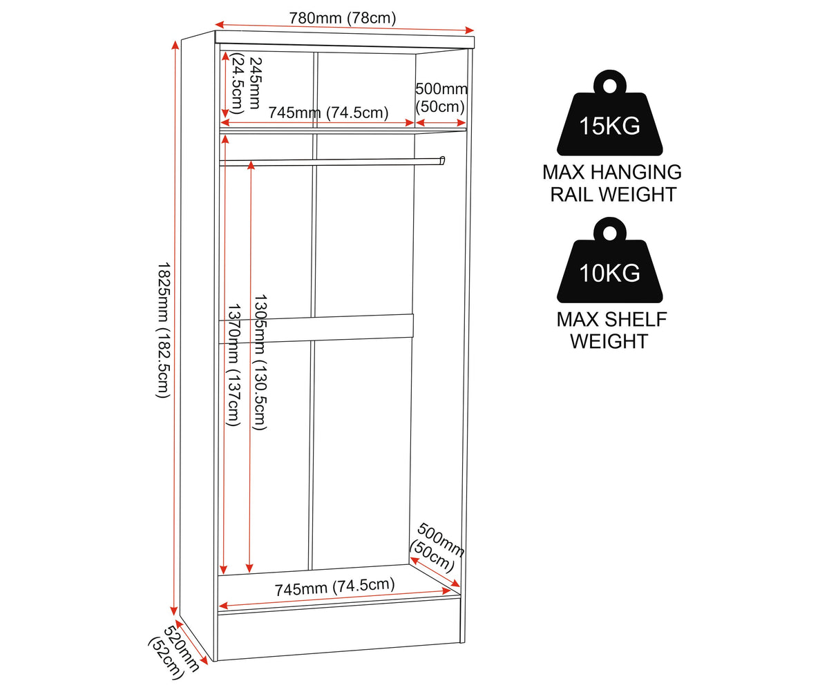 Nevada 2 Door All Hanging Wardrobe - White Gloss - view 3