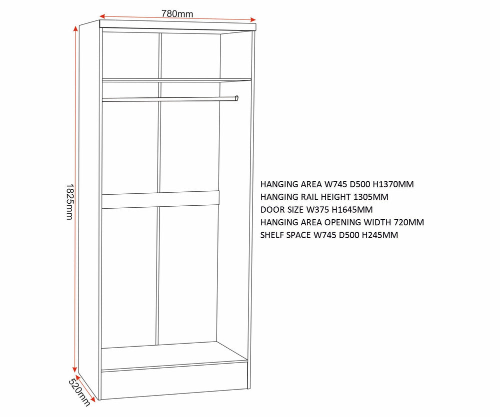 Nevada 2 Door All Hanging Wardrobe