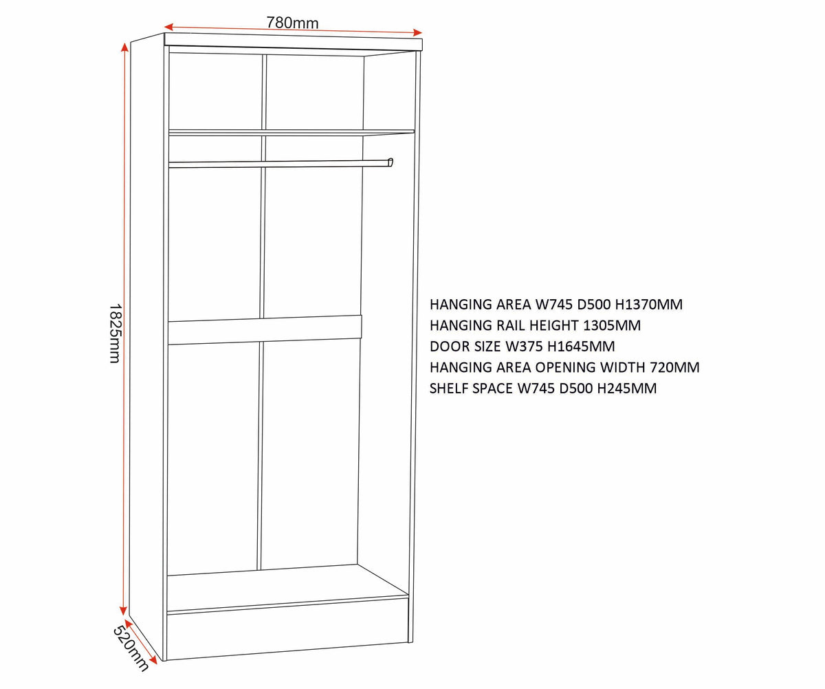Nevada 2 Door All Hanging Wardrobe - White Gloss - view 2