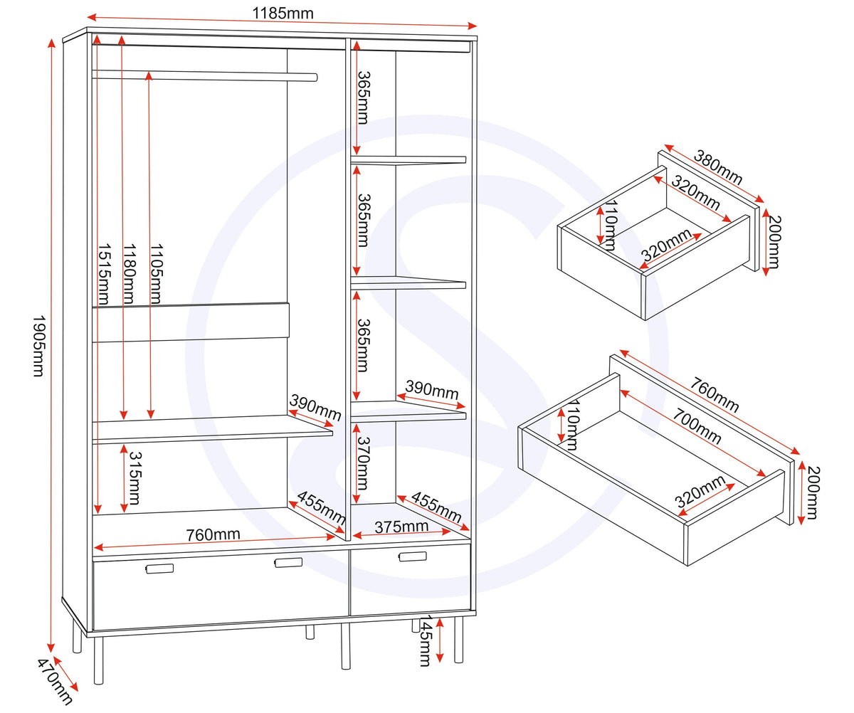 Leon 3 Door 2 Drawer Wardrobe - Medium Oak Effect - view 3