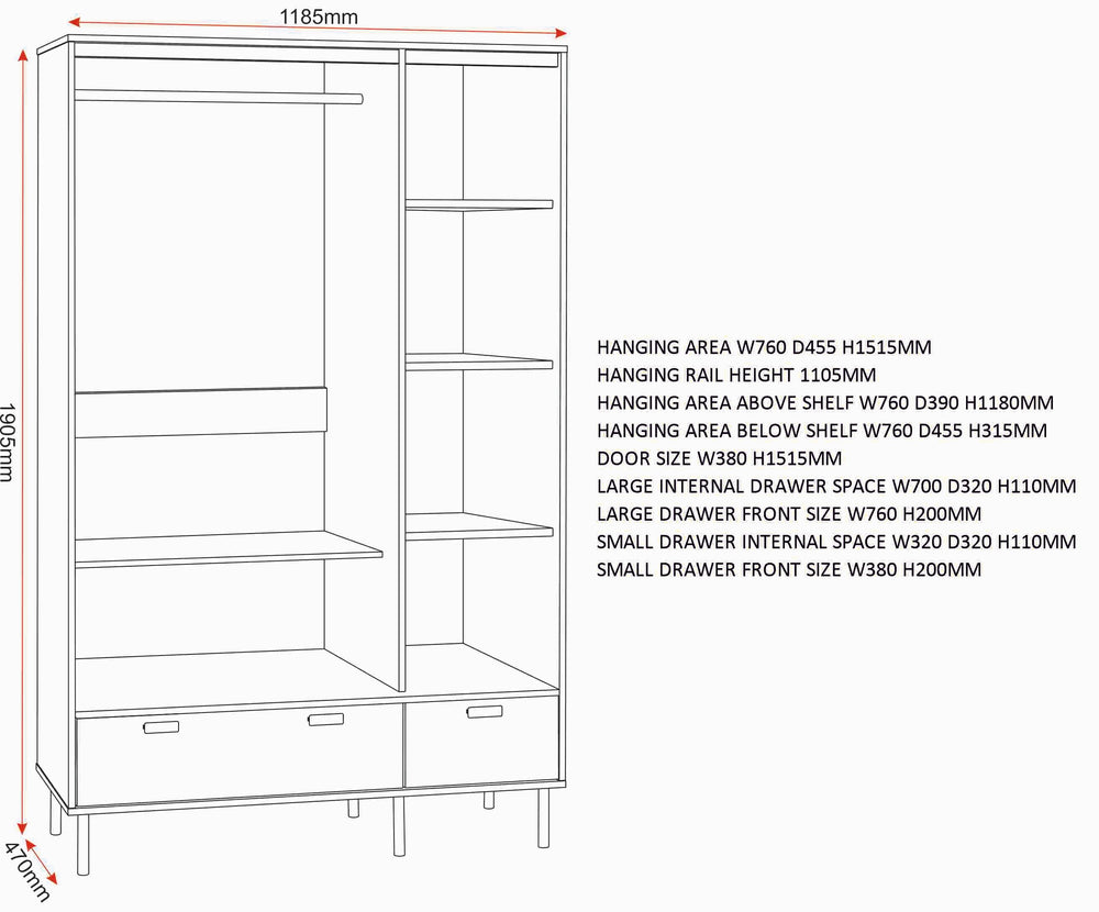 Leon 3 Door 2 Drawer Wardrobe