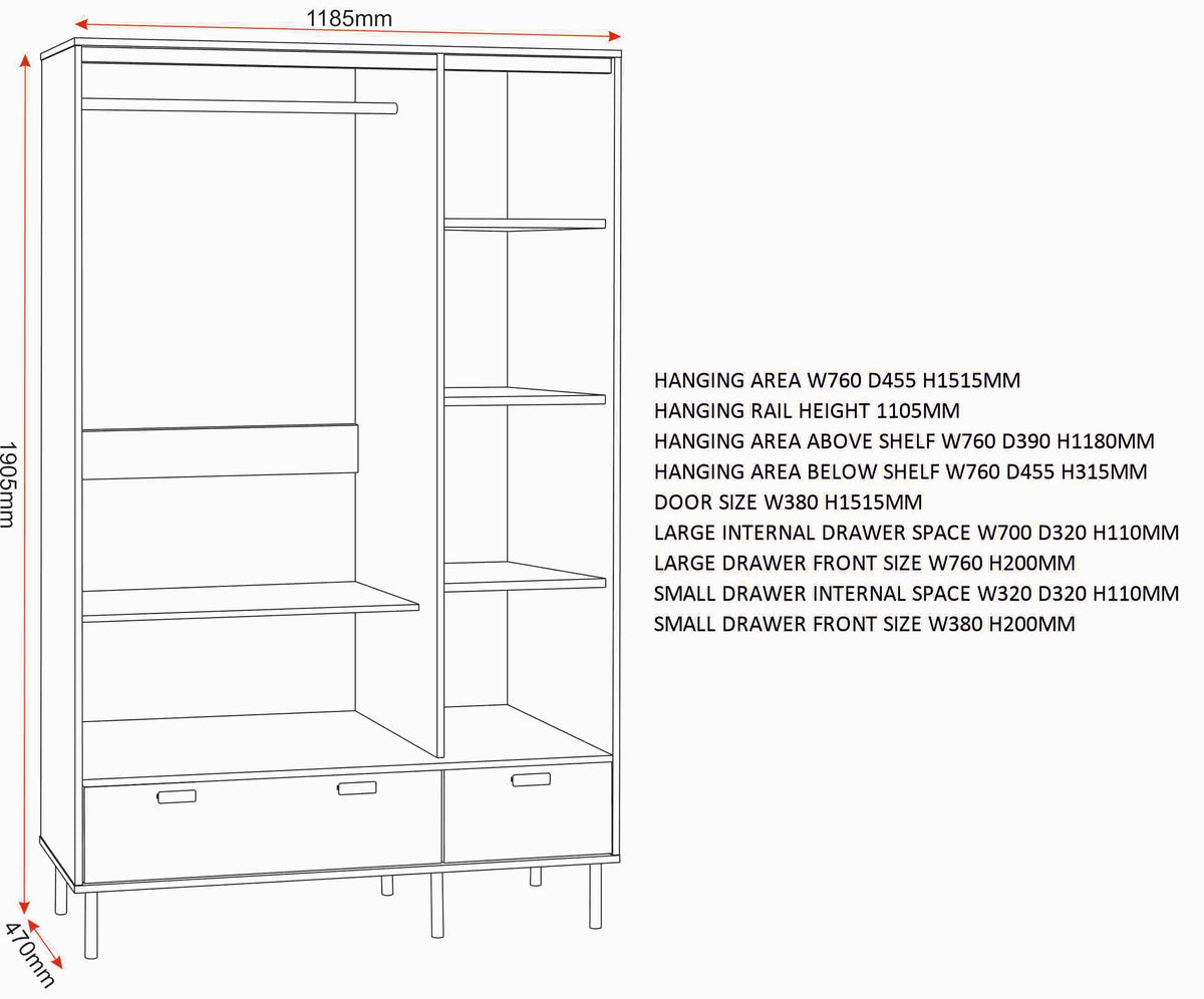 Leon 3 Door 2 Drawer Wardrobe - Medium Oak Effect - view 2