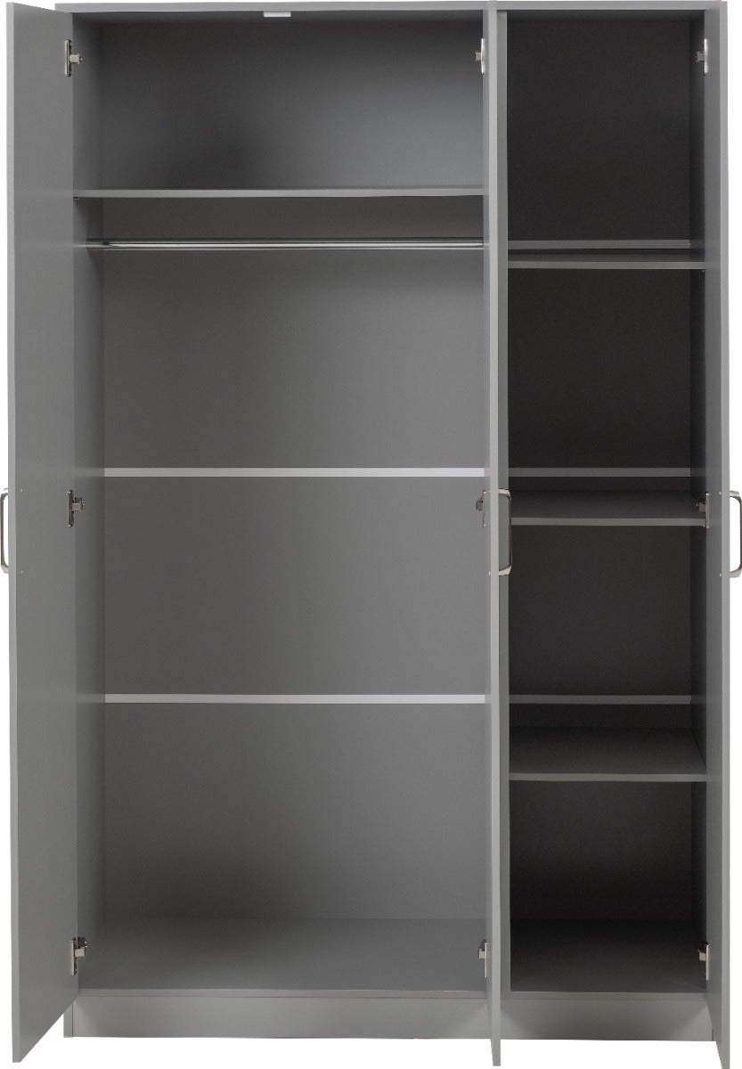 Dakota 3 Door Wardrobe - Light Grey - view 4