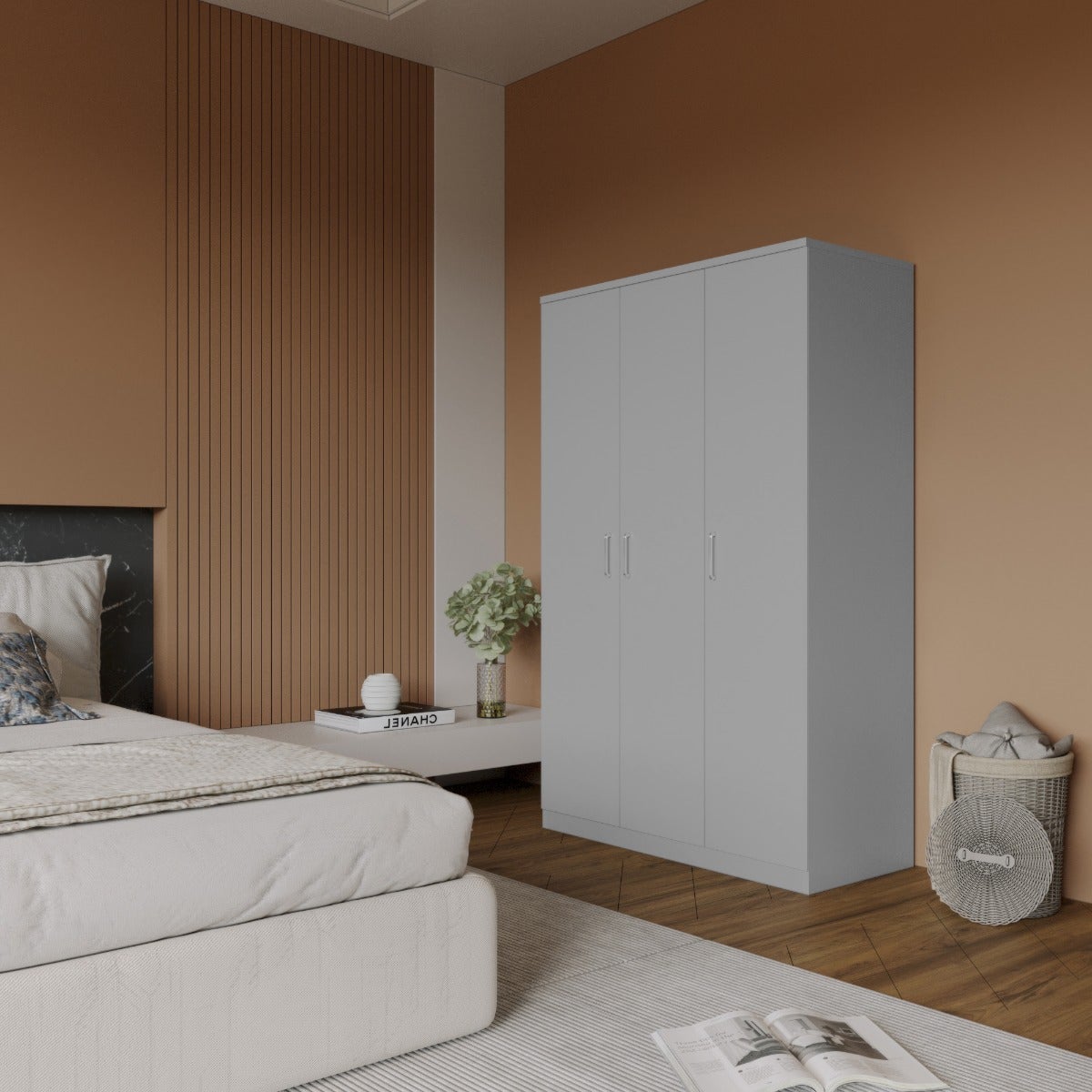 Dakota 3 Door Wardrobe - Light Grey - view 7