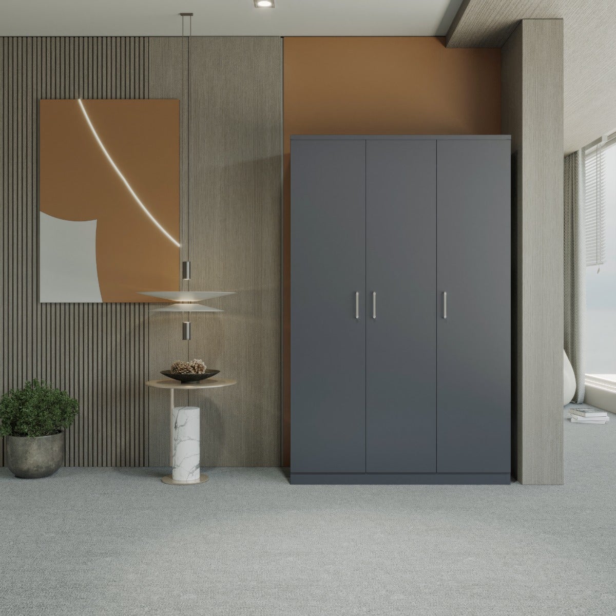 Dakota 3 Door Wardrobe - Dark Grey - view 7