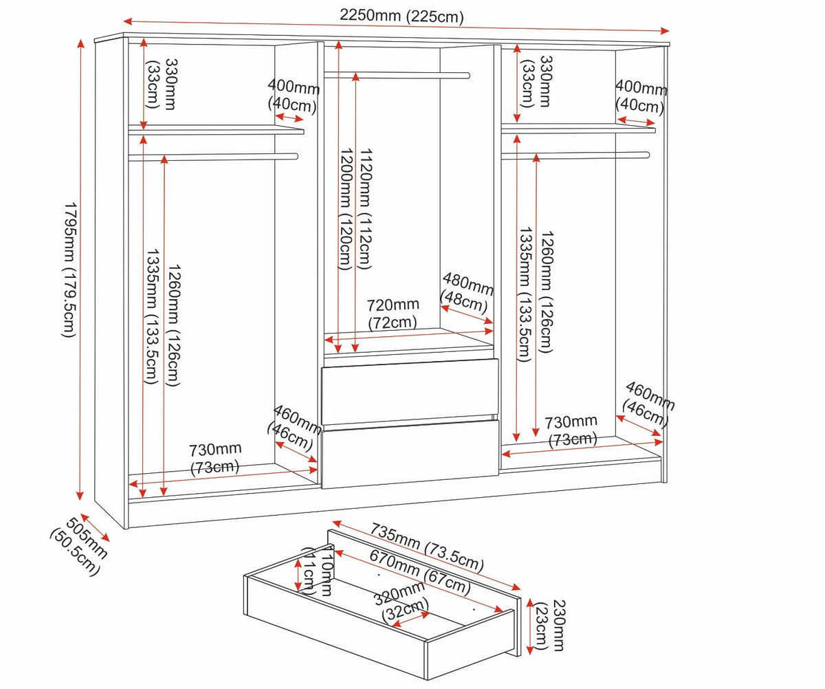 Malvern 6 Door 2 Drawer Wardrobe - Urban Snow - view 8