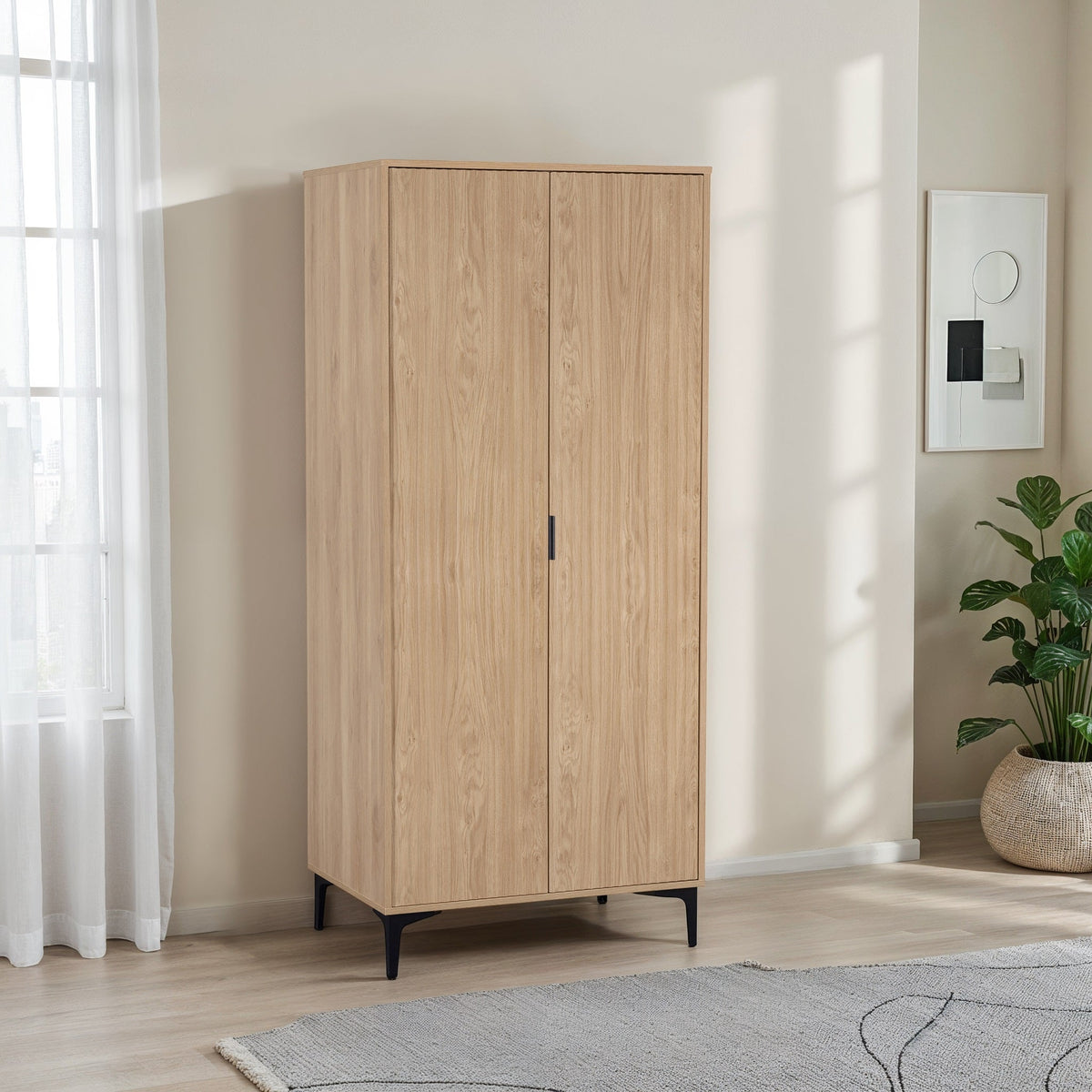 Miami 2 Door Wardrobe - Oak Effect/Black