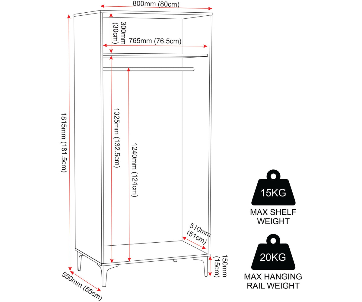 Miami 2 Door Wardrobe - Oak Effect/Black - view 2