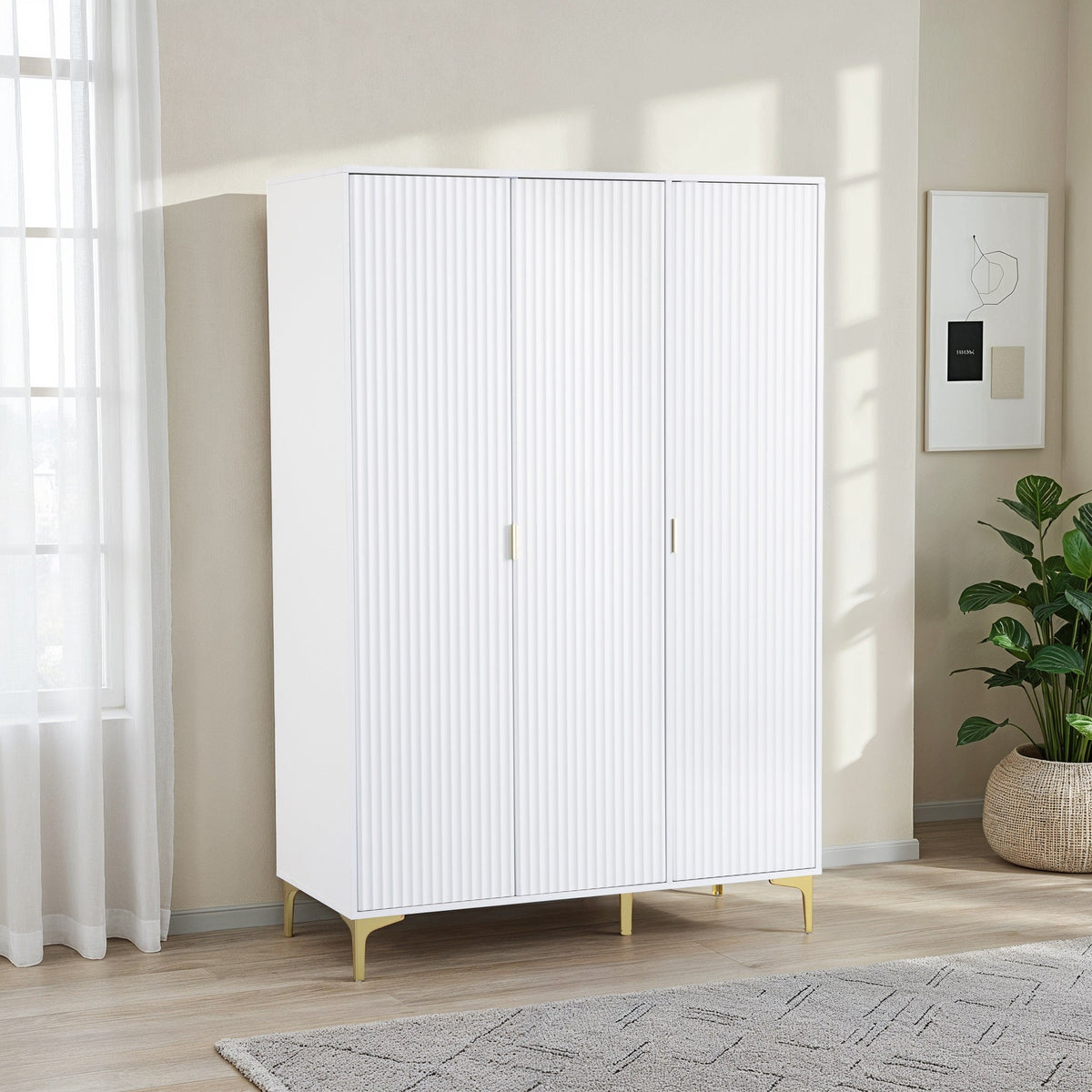 Miami 3 Door Wardrobe - White/Gold