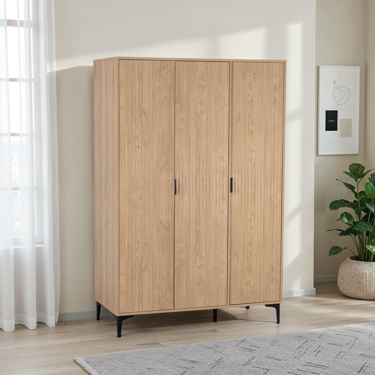Miami 3 Door Wardrobe - Oak Effect/Black