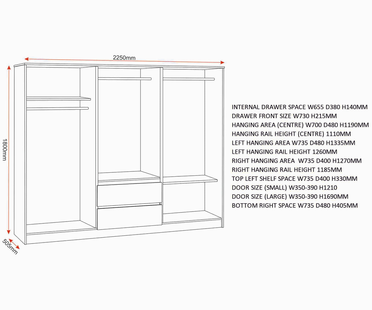 Malvern 6 Door 2 Drawer Wardrobe - White - view 2