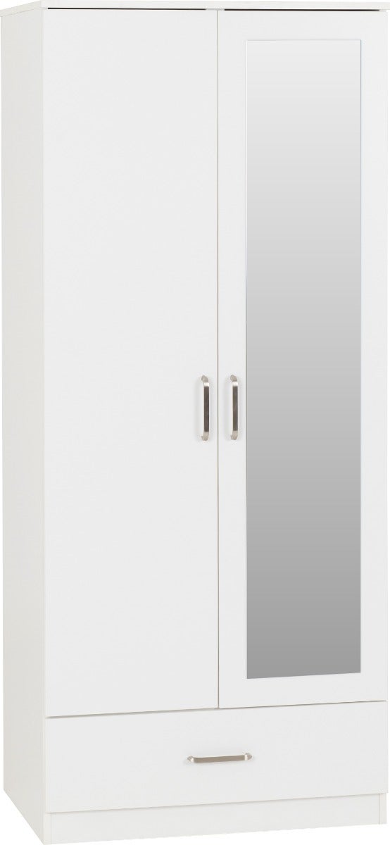 Dakota 2 Door 1 Drawer Mirrored Wardrobe - White - view 2
