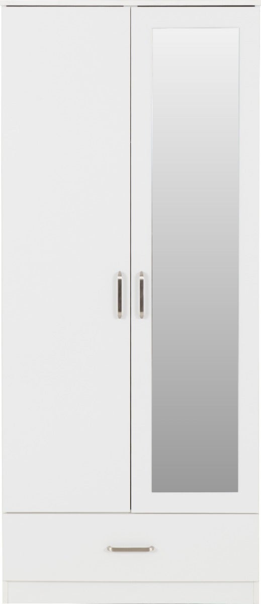 Dakota 2 Door 1 Drawer Mirrored Wardrobe - White - view 3