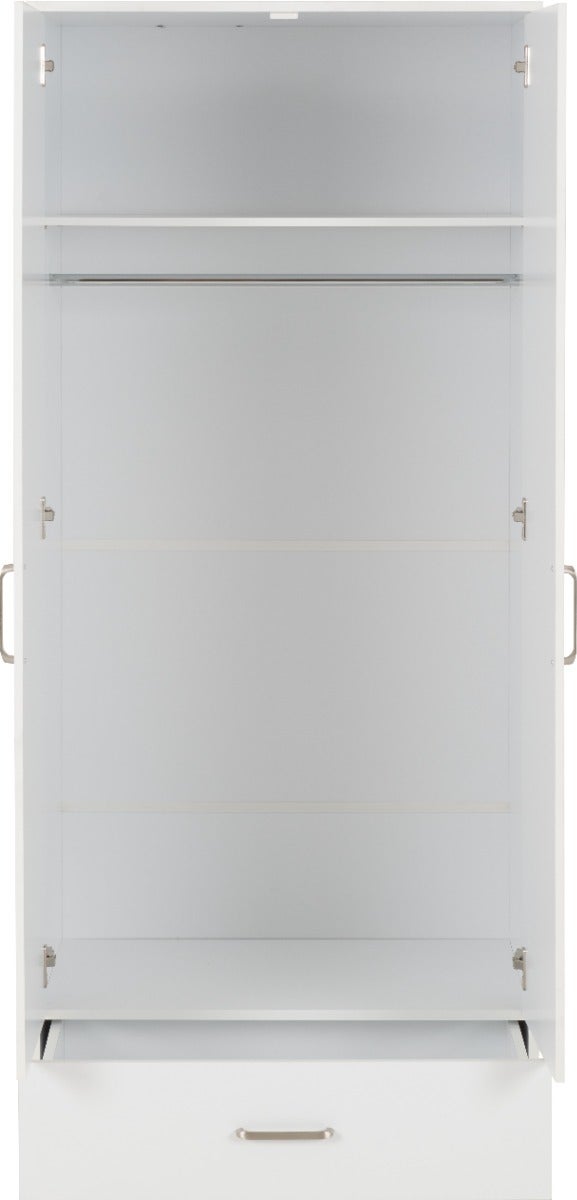 Dakota 2 Door 1 Drawer Mirrored Wardrobe - White - view 4