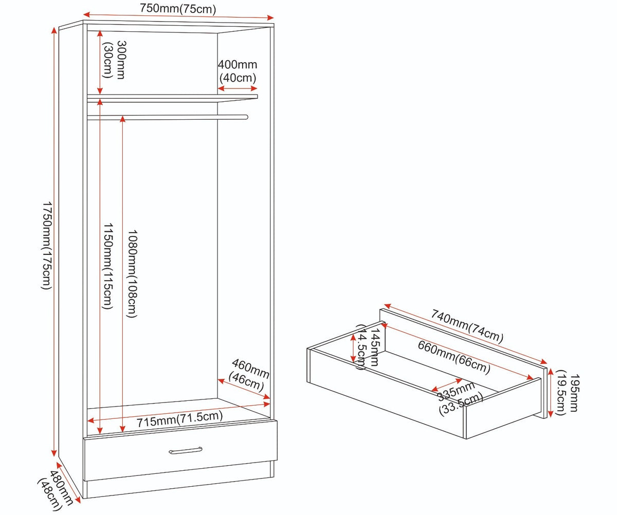 Dakota 2 Door 1 Drawer Mirrored Wardrobe - White - view 9