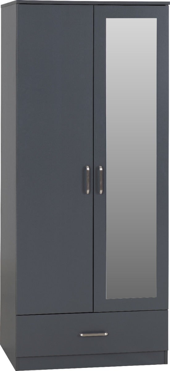 Dakota 2 Door 1 Drawer Mirrored Wardrobe - Dark Grey - view 2