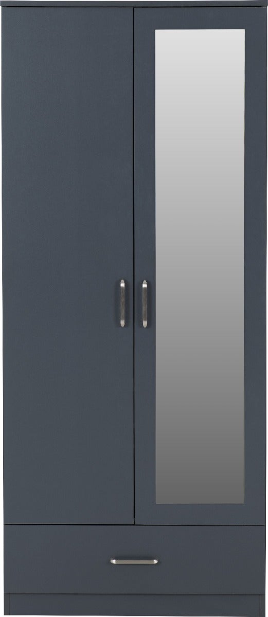 Dakota 2 Door 1 Drawer Mirrored Wardrobe - Dark Grey - view 3