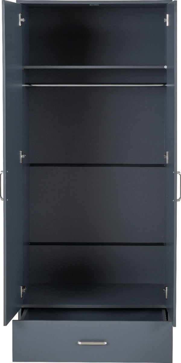 Dakota 2 Door 1 Drawer Mirrored Wardrobe - Dark Grey - view 4