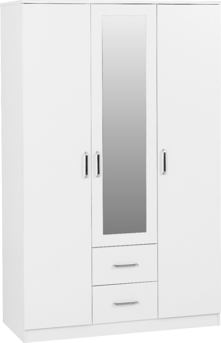 Dakota 3 Door 2 Drawer Mirrored Wardrobe - White - view 2