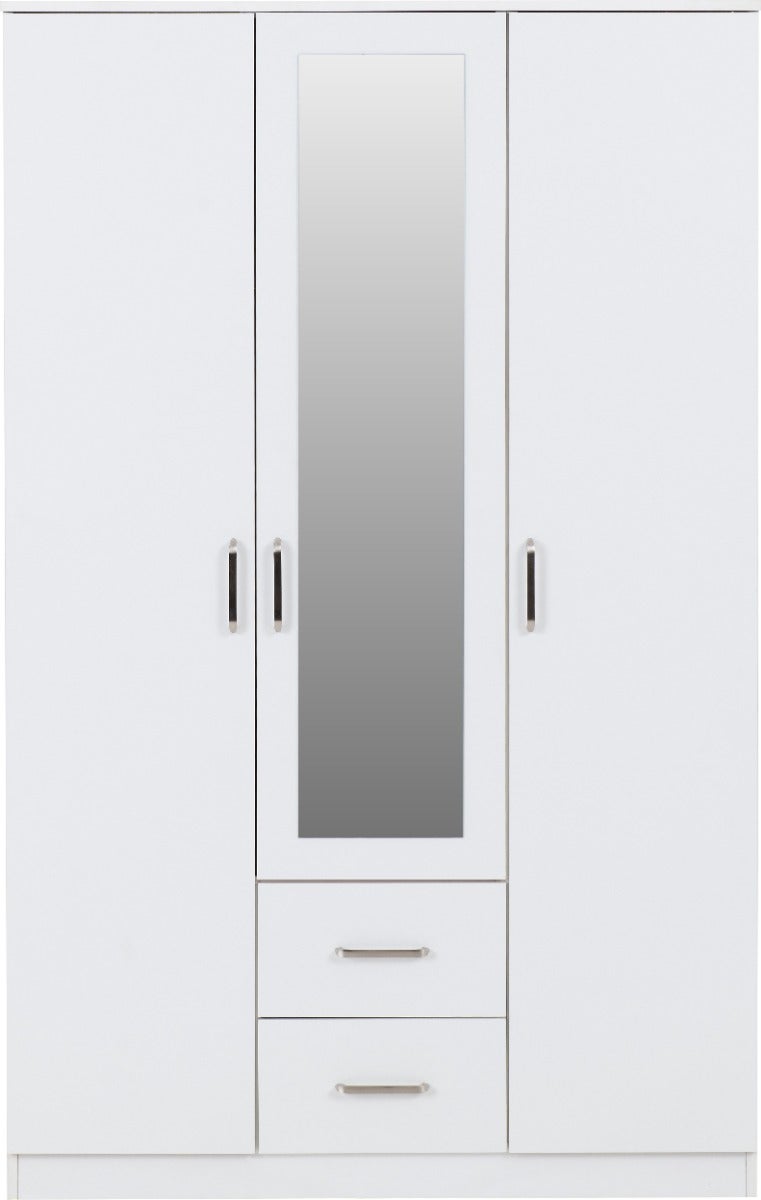Dakota 3 Door 2 Drawer Mirrored Wardrobe - White - view 3
