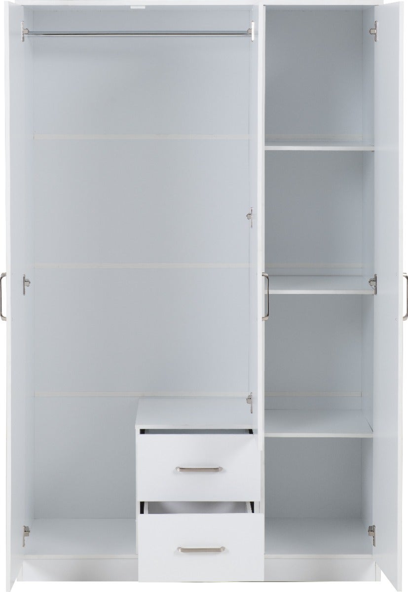 Dakota 3 Door 2 Drawer Mirrored Wardrobe - White - view 4