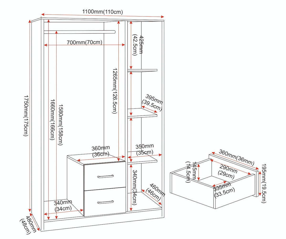 Dakota 3 Door 2 Drawer Mirrored Wardrobe - White - view 8