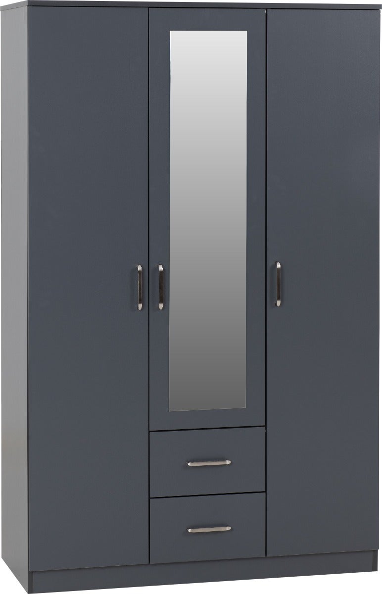 Dakota 3 Door 2 Drawer Mirrored Wardrobe - Dark Grey - view 2