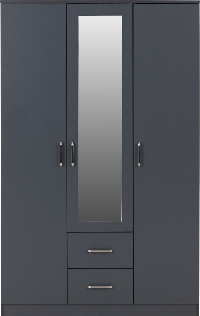 Dakota 3 Door 2 Drawer Mirrored Wardrobe - Dark Grey - view 3