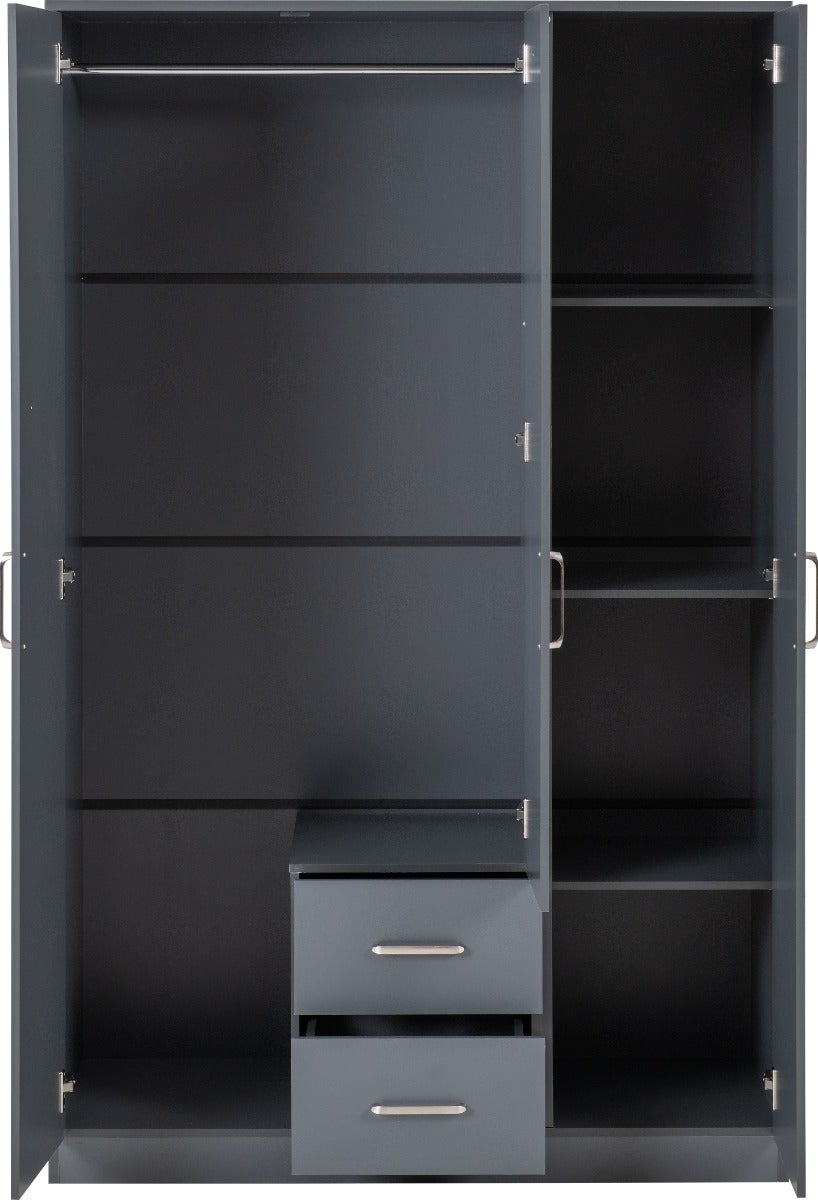 Dakota 3 Door 2 Drawer Mirrored Wardrobe - Dark Grey - view 4