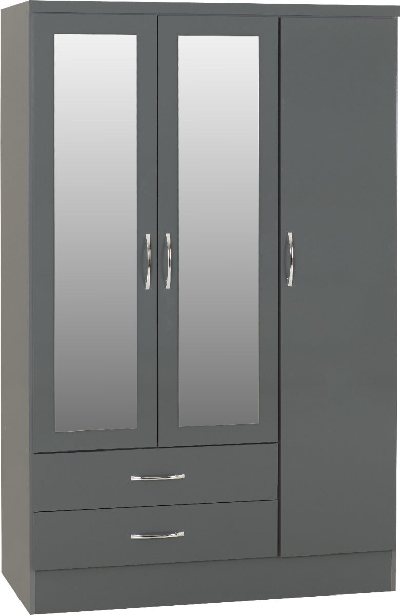 Nevada 3 Door 2 Drawer Wardrobe - Grey Gloss - view 2