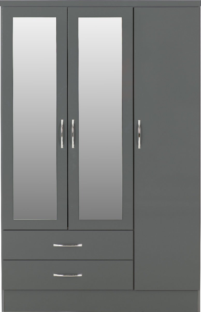 Nevada 3 Door 2 Drawer Wardrobe - Grey Gloss - view 3