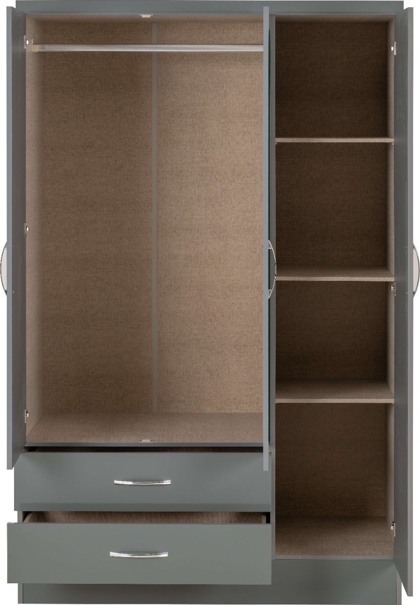Nevada 3 Door 2 Drawer Wardrobe - Grey Gloss - view 4