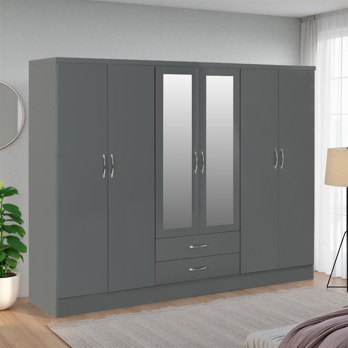 Nevada 6 Door 2 Drawer Wardrobe - Grey Gloss