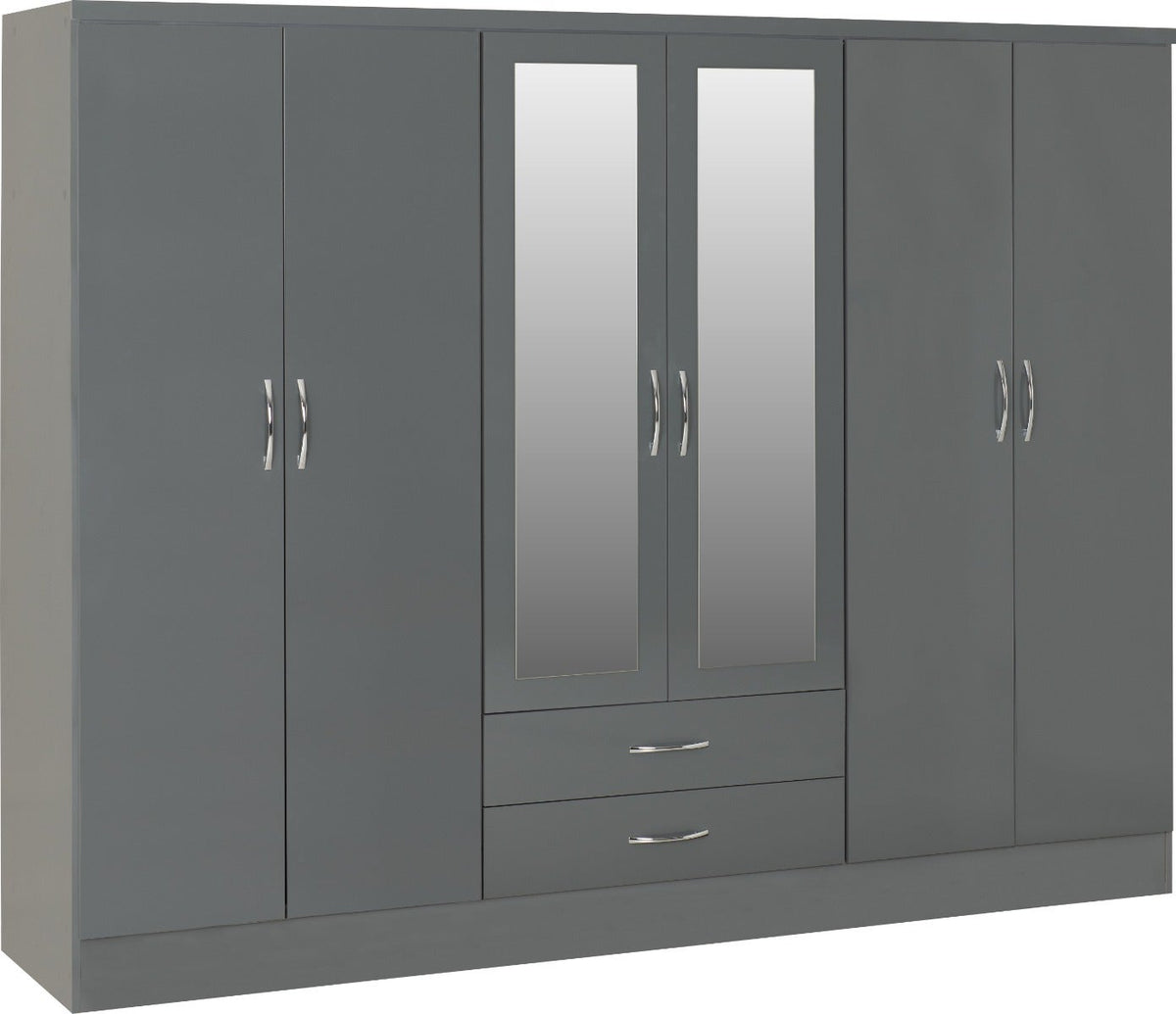 Nevada 6 Door 2 Drawer Wardrobe - Grey Gloss - view 2