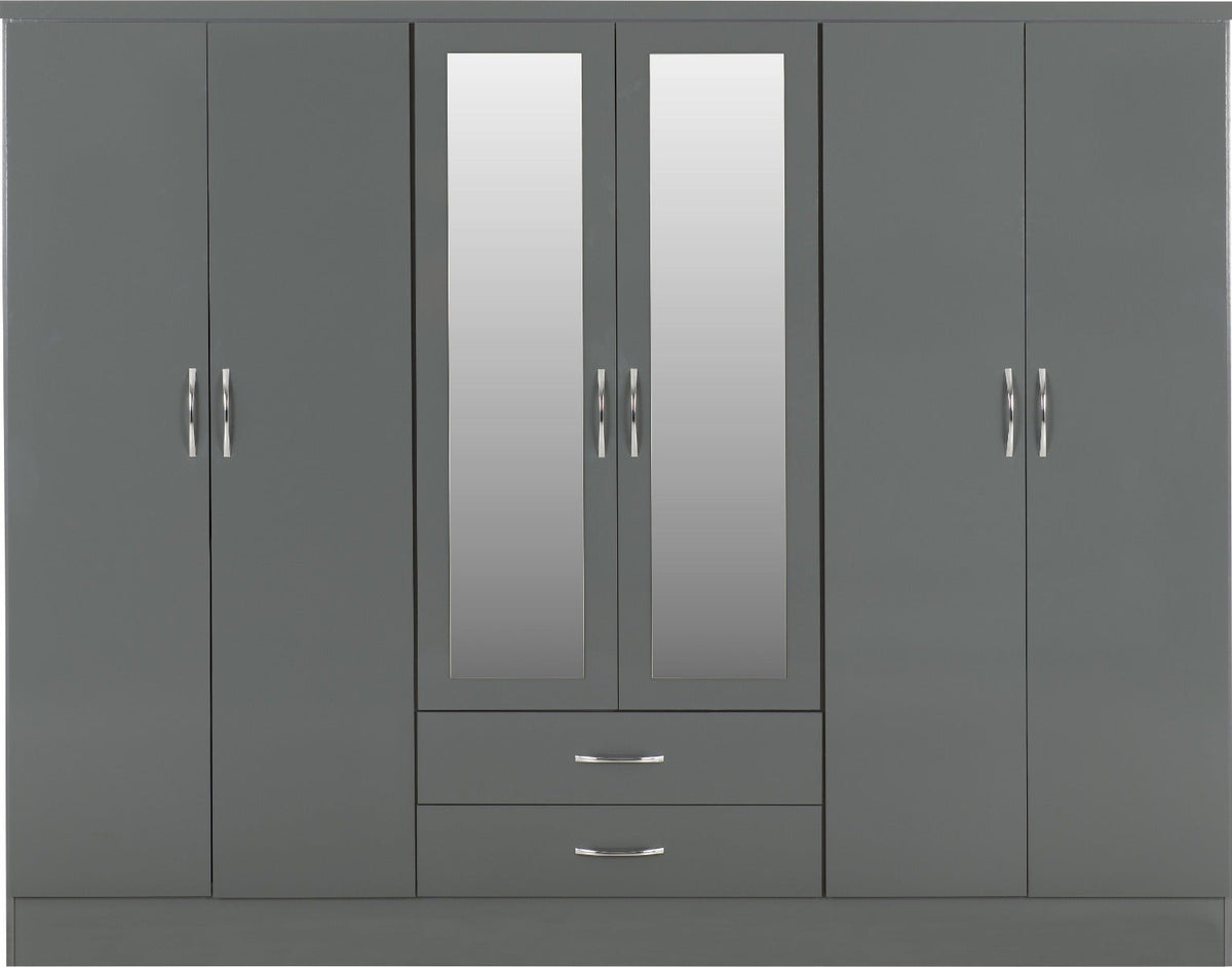 Nevada 6 Door 2 Drawer Wardrobe - Grey Gloss - view 3
