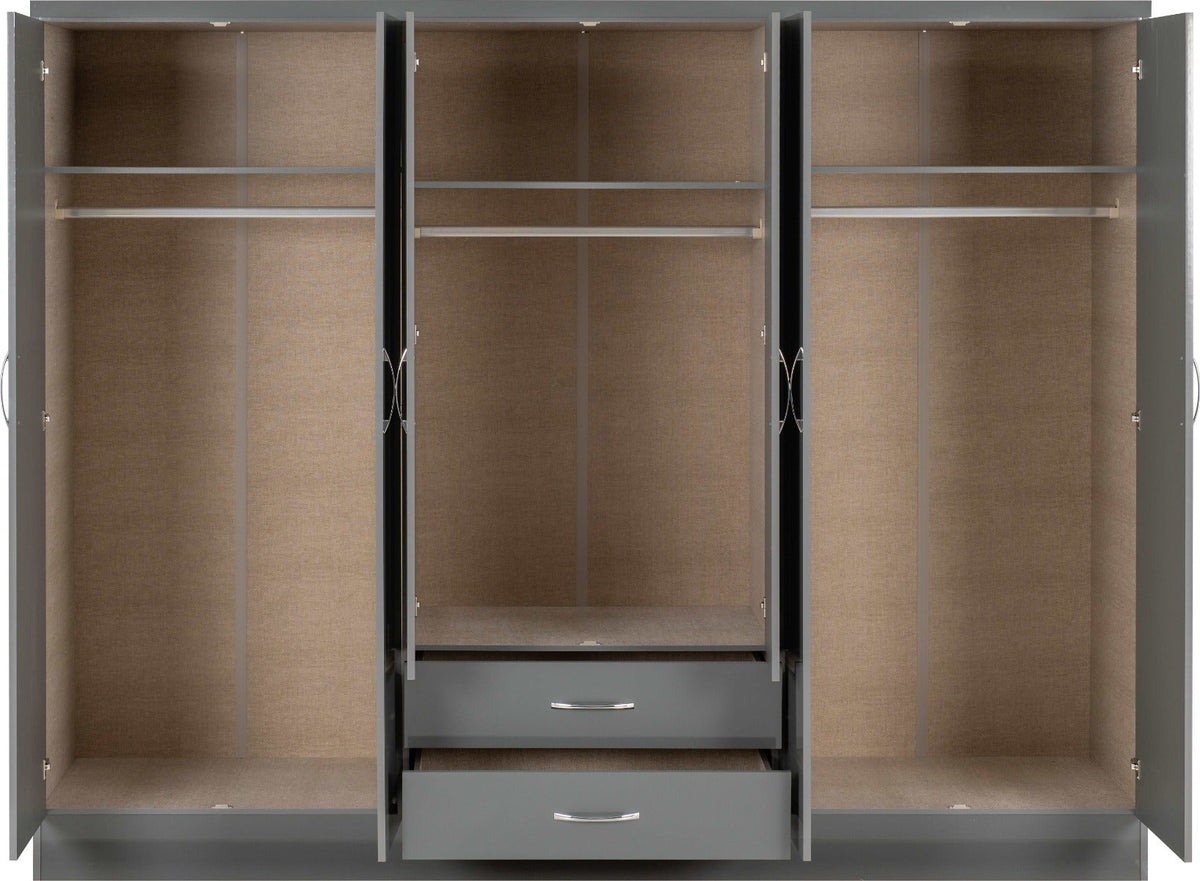Nevada 6 Door 2 Drawer Wardrobe - Grey Gloss - view 4