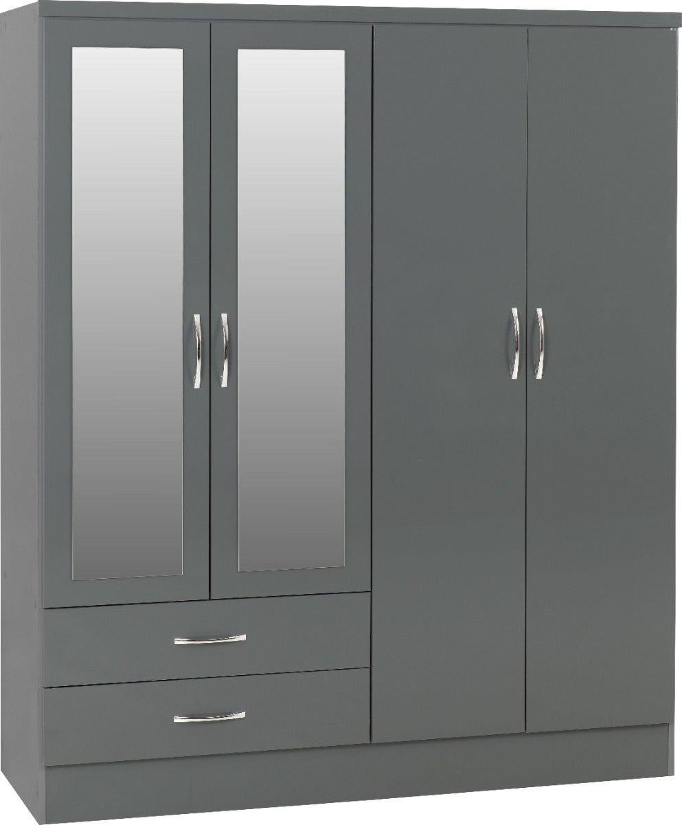 Nevada 4 Door 2 Drawer Wardrobe - Grey Gloss - view 2