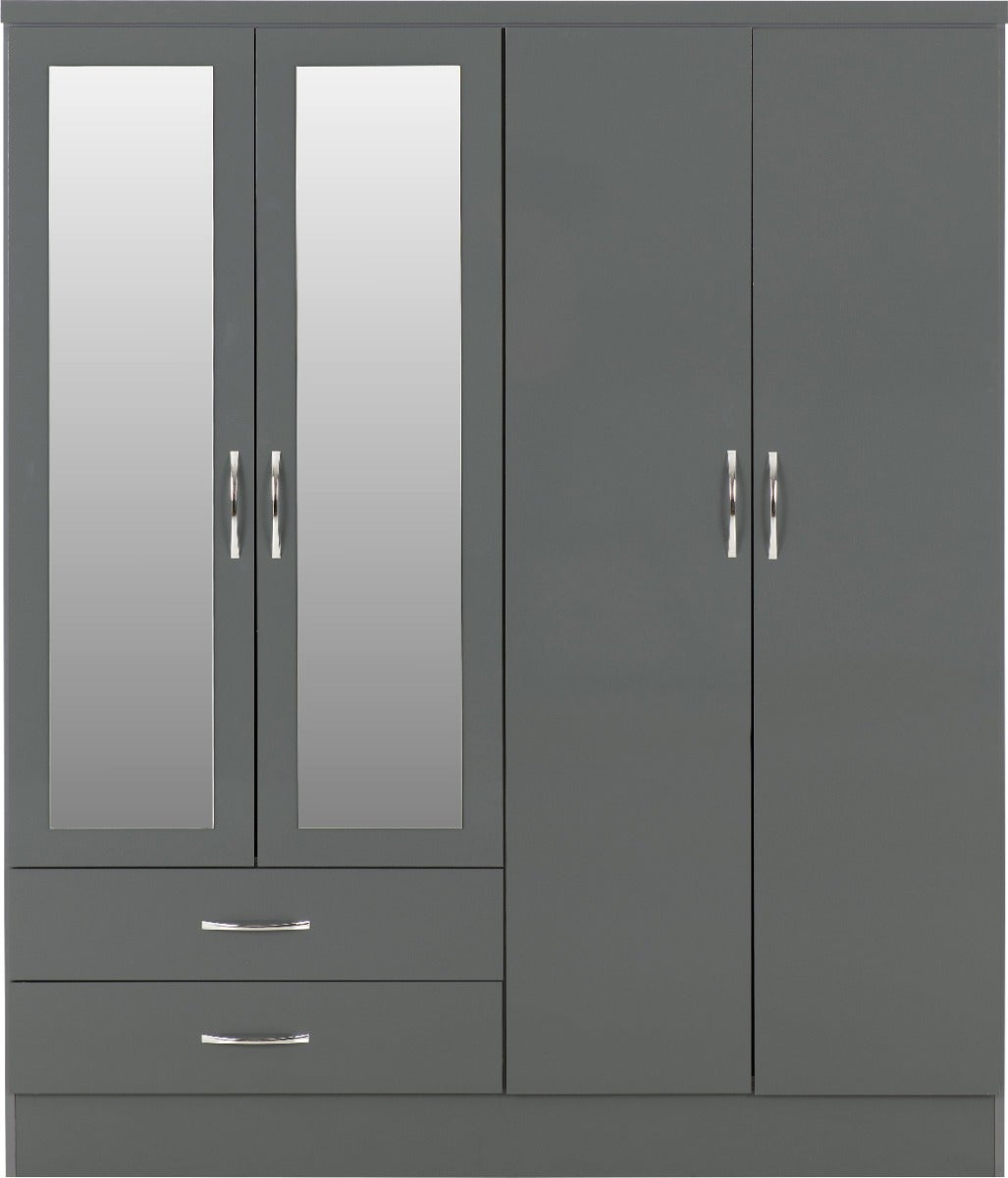 Nevada 4 Door 2 Drawer Wardrobe - Grey Gloss - view 3