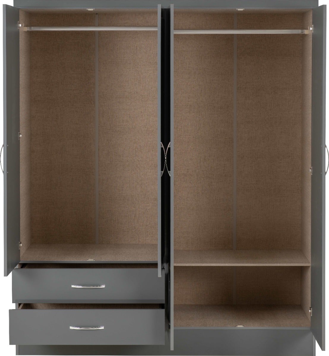 Nevada 4 Door 2 Drawer Wardrobe - Grey Gloss - view 4
