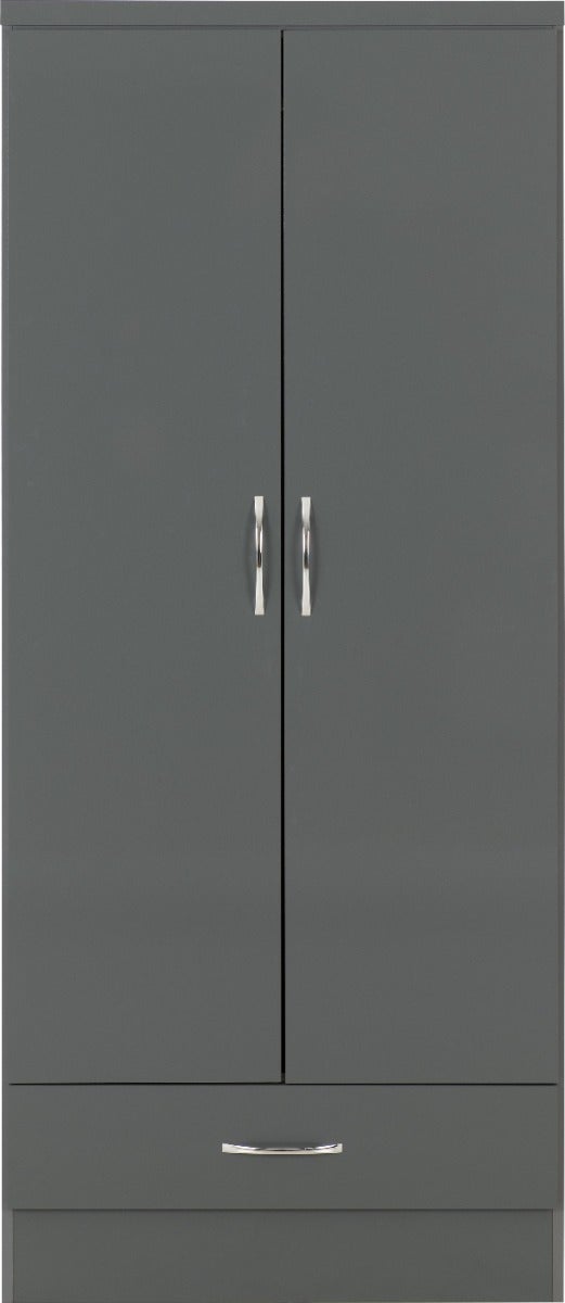 Nevada 2 Door 1 Drawer Wardrobe - Grey Gloss - view 3