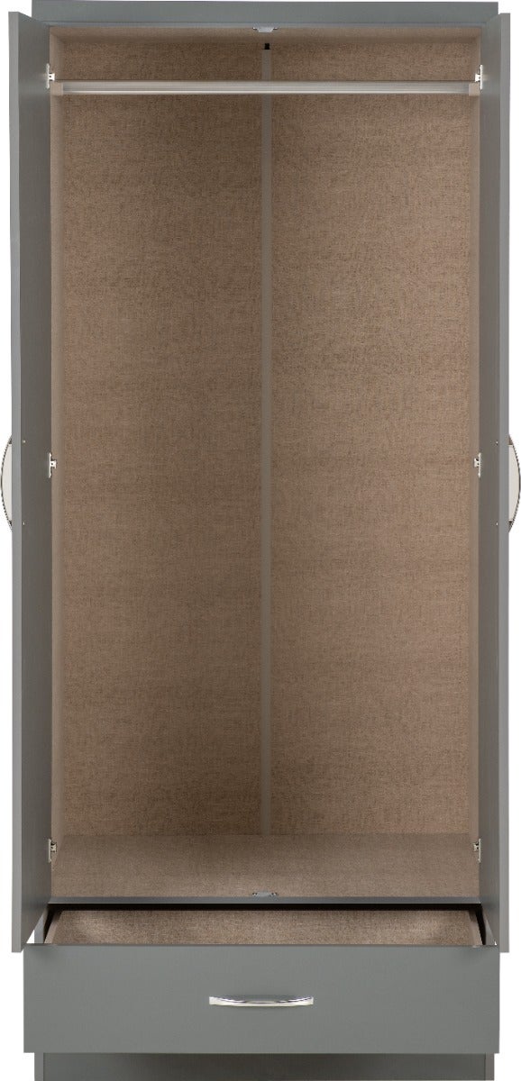 Nevada 2 Door 1 Drawer Wardrobe - Grey Gloss - view 4