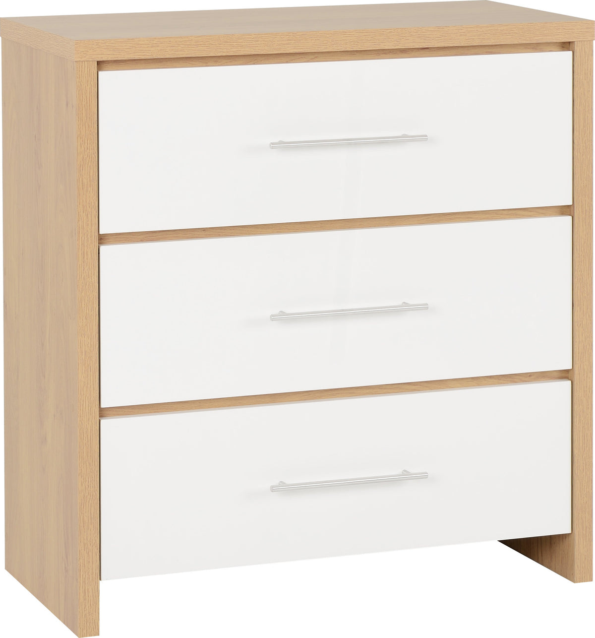 Seville 3 Drawer Chest - White Gloss/Light Oak Effect Veneer - view 11