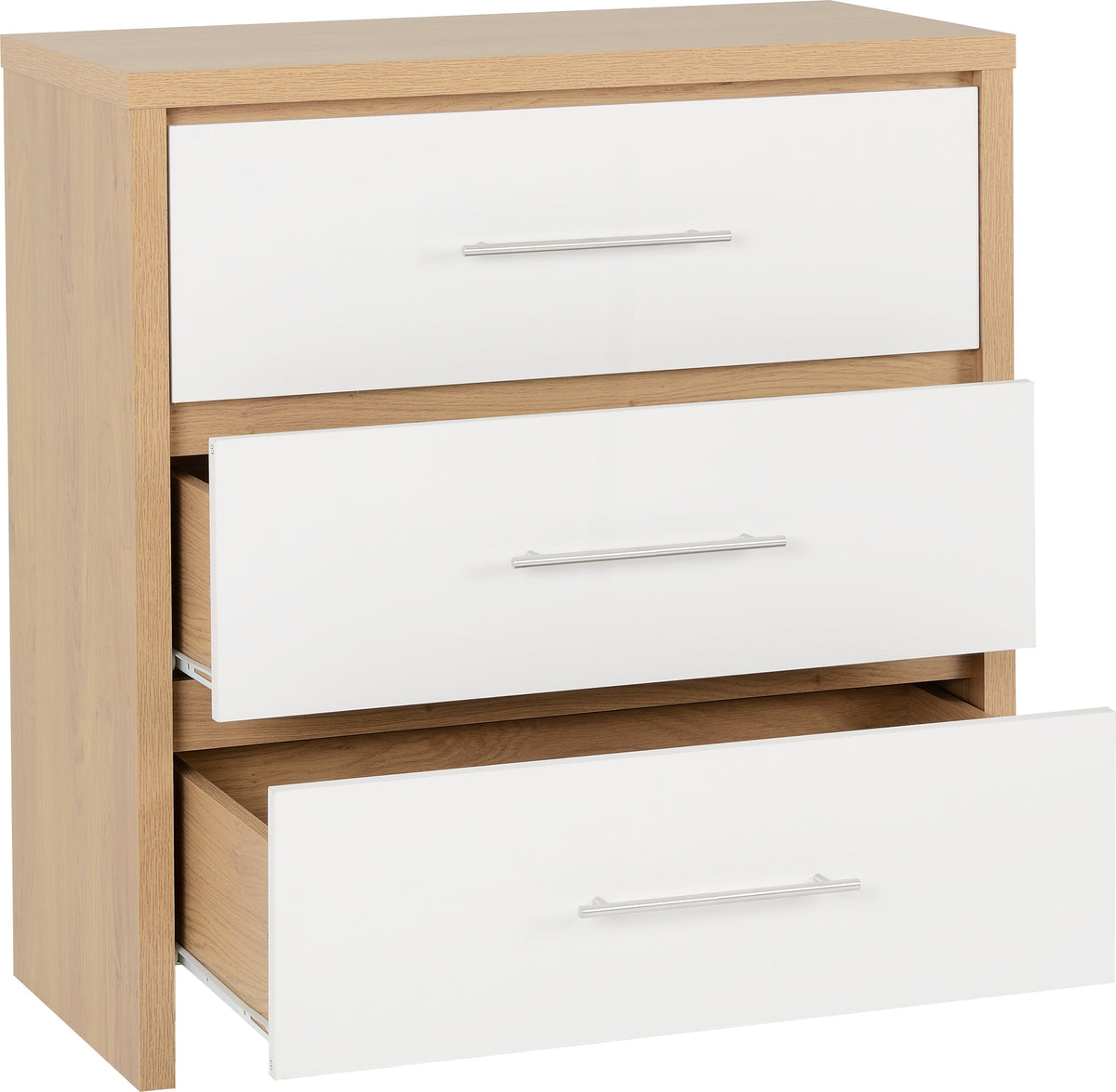 Seville 3 Drawer Chest - White Gloss/Light Oak Effect Veneer - view 10