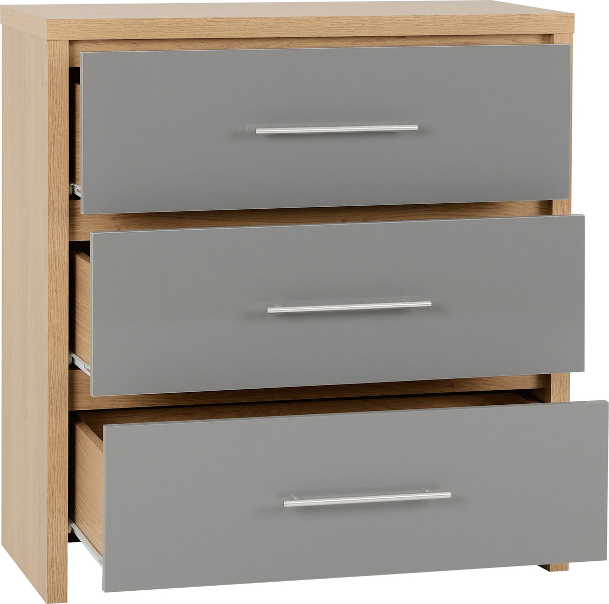 Seville 3 Drawer Chest - Grey Gloss/Light Oak Effect Veneer - view 8