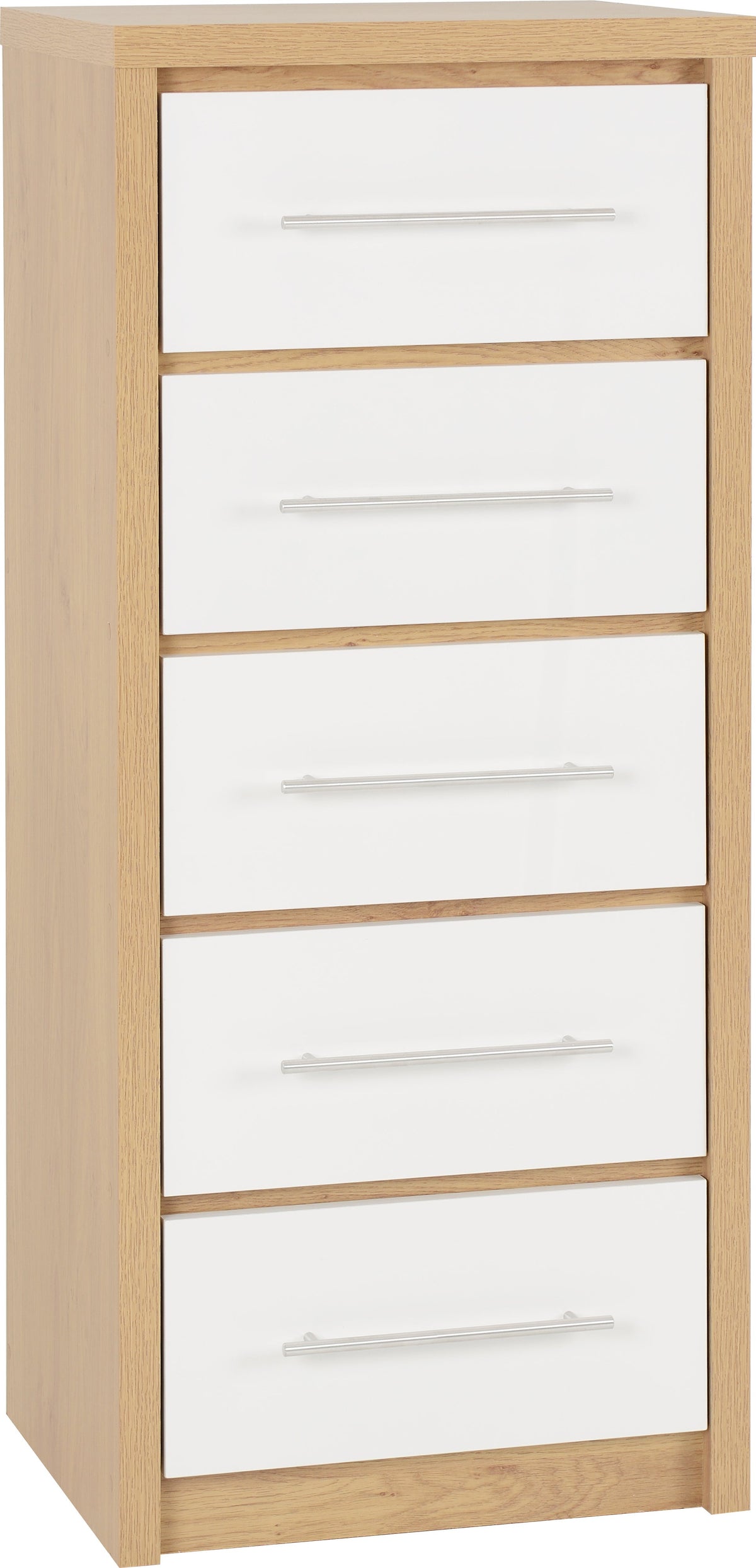 Seville 5 Drawer Narrow Chest - White Gloss/Light Oak Effect Veneer - view 9
