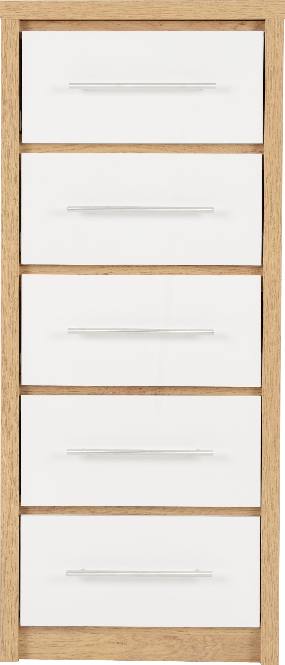 Seville 5 Drawer Narrow Chest - White Gloss/Light Oak Effect Veneer - view 7