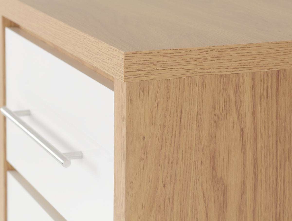 Seville 5 Drawer Narrow Chest - White Gloss/Light Oak Effect Veneer - view 4