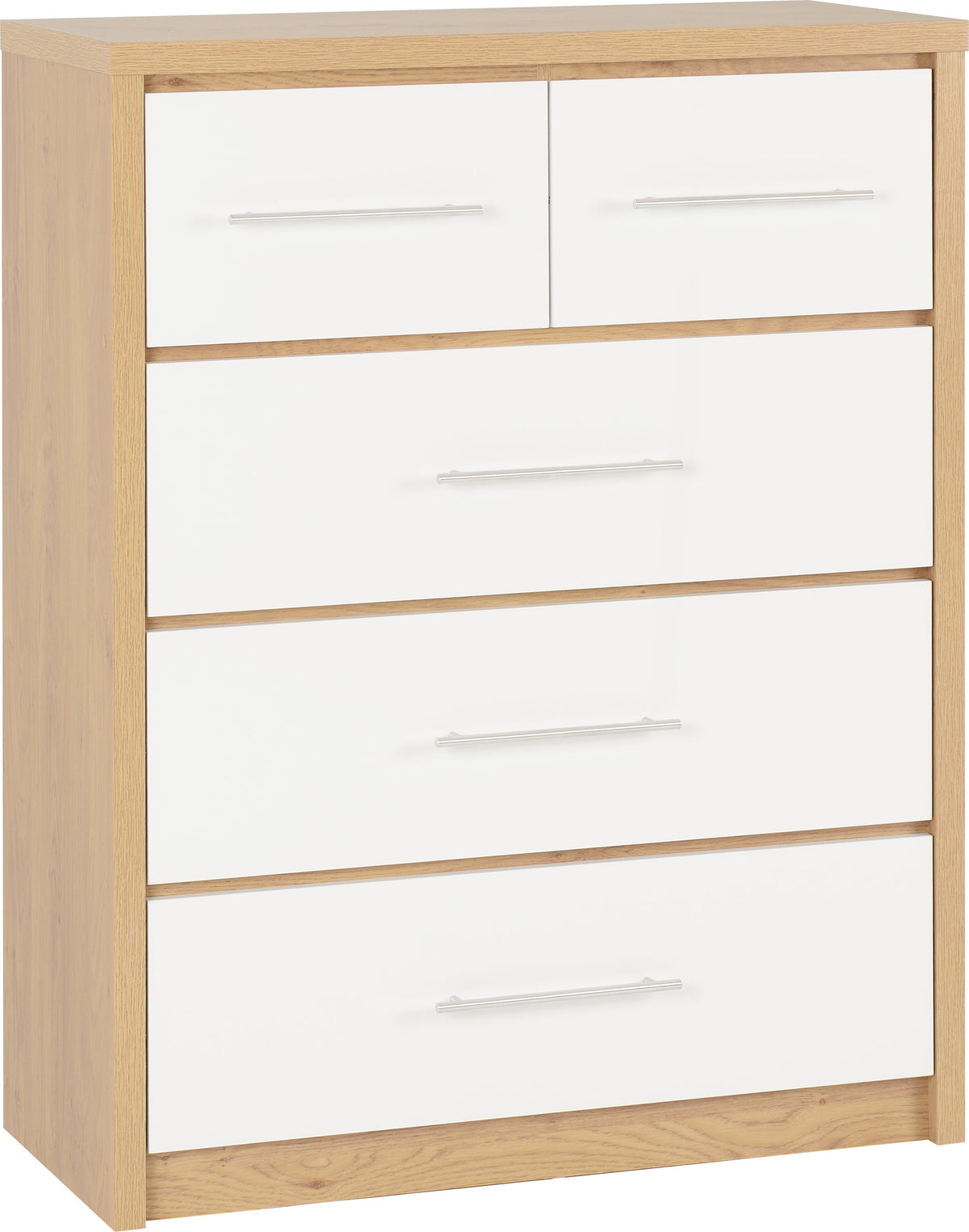 Seville 3+2 Drawer Chest - White Gloss/Light Oak Effect Veneer - view 9