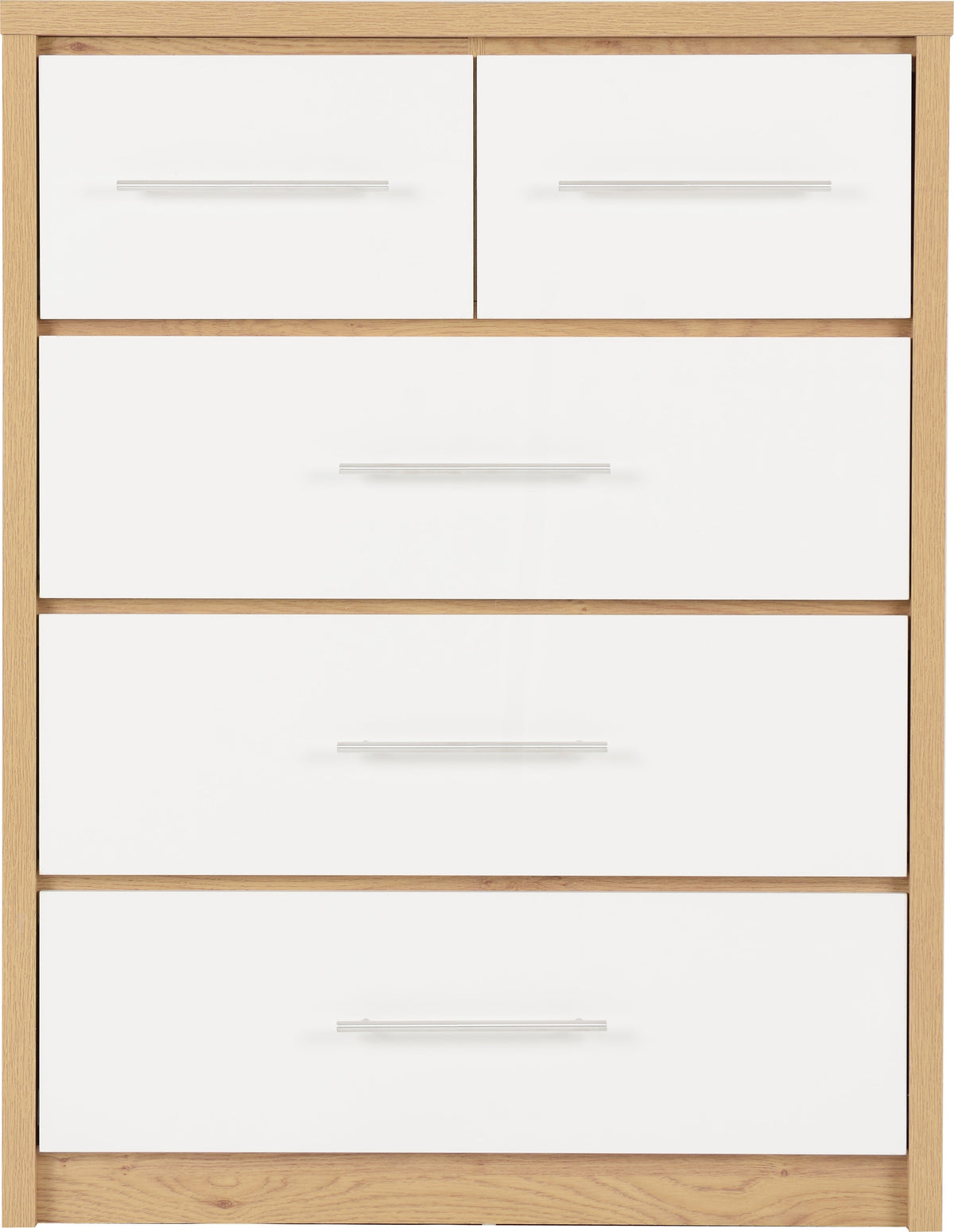 Seville 3+2 Drawer Chest - White Gloss/Light Oak Effect Veneer - view 7