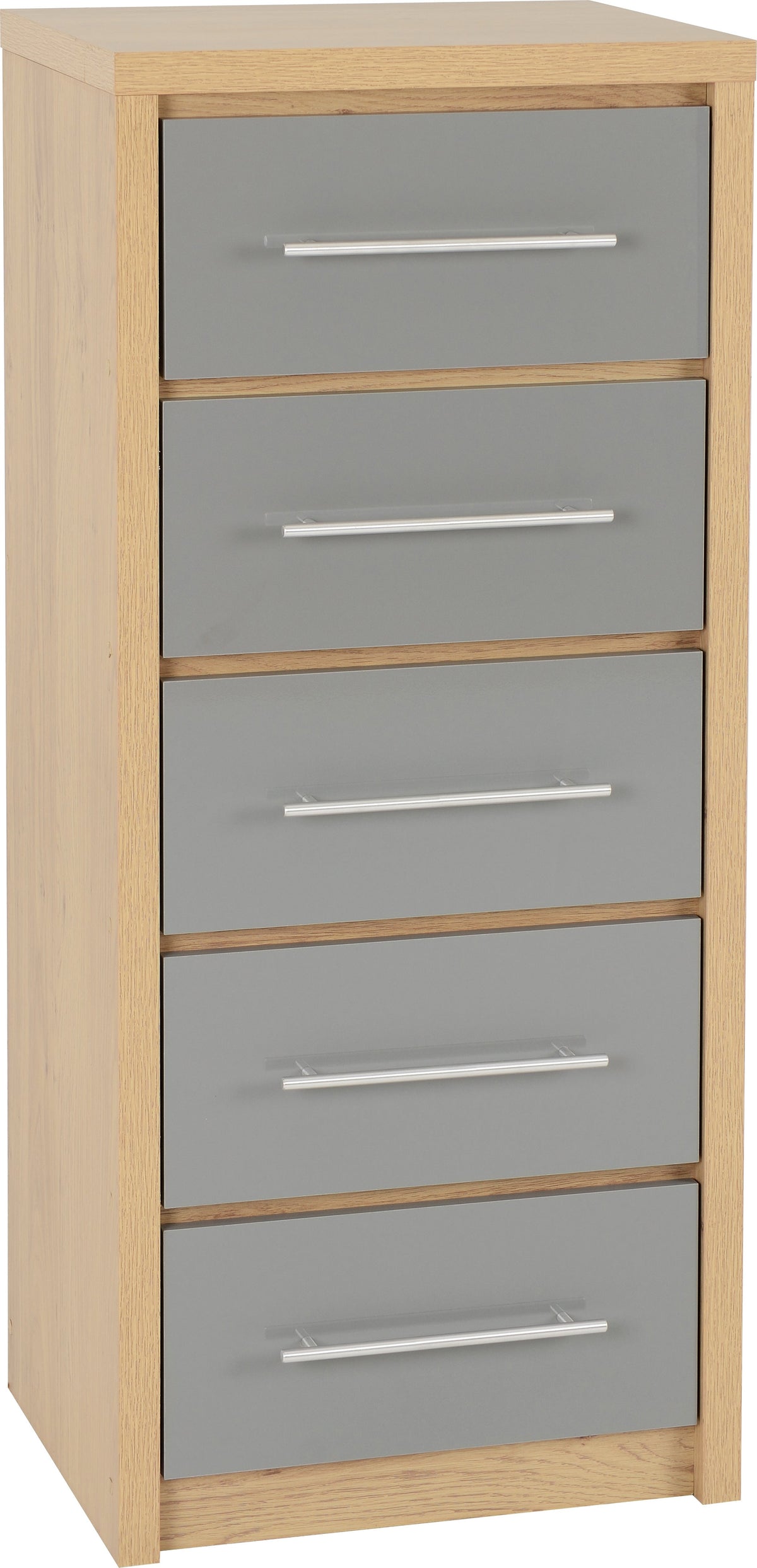 Seville 5 Drawer Narrow Chest - Grey Gloss/Light Oak Effect Veneer - view 10